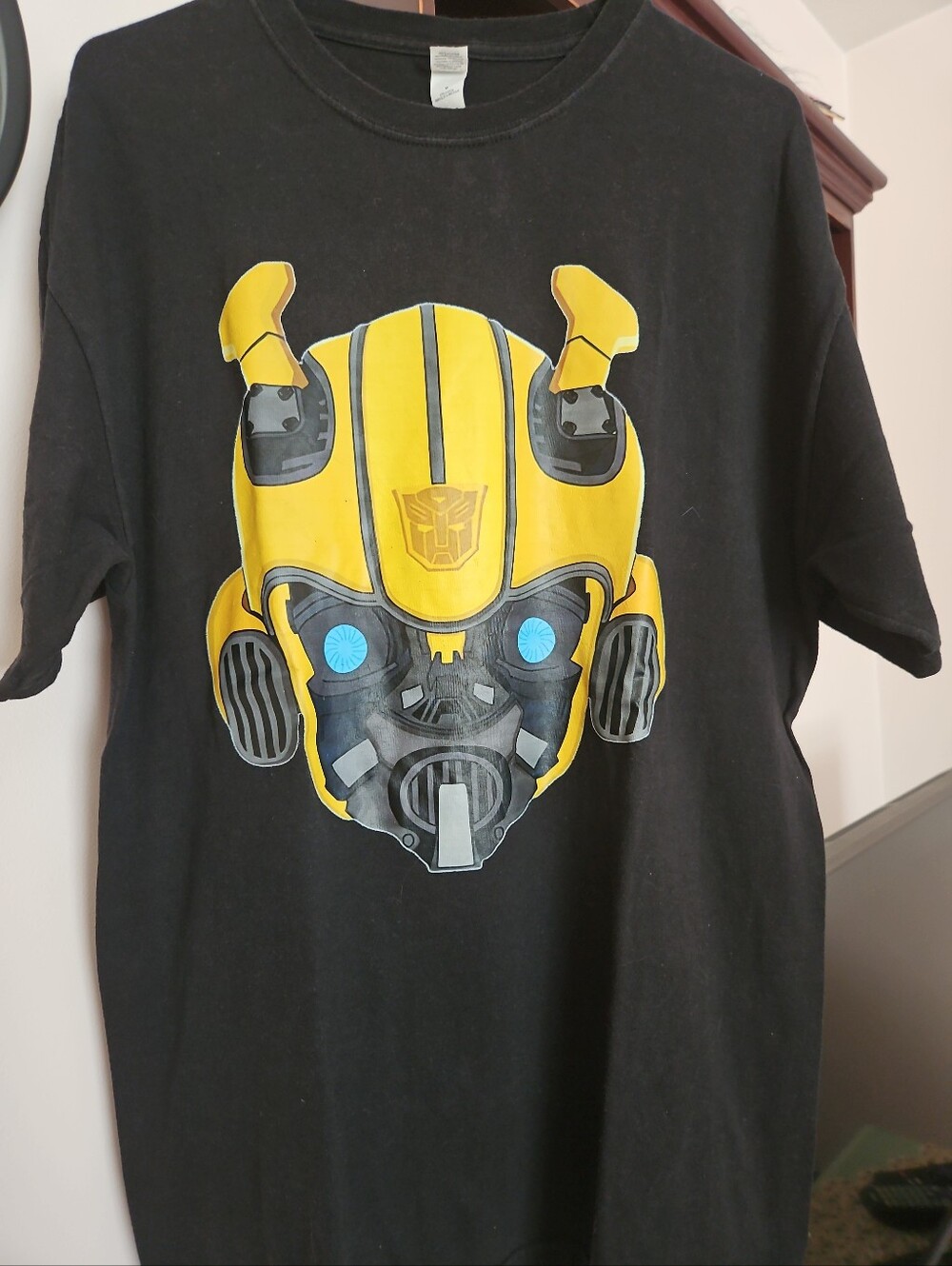 Black Bumblebee Graphic Tee - Yellow Robot Face Last Knight  Mens Sz Large